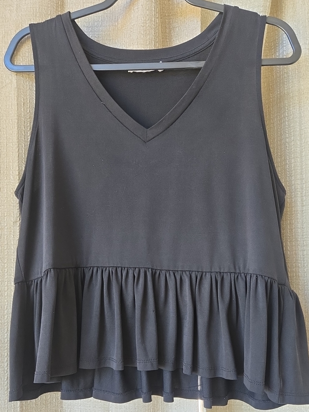 Double Zero Black V-Neck Ruffle Hem Tank
